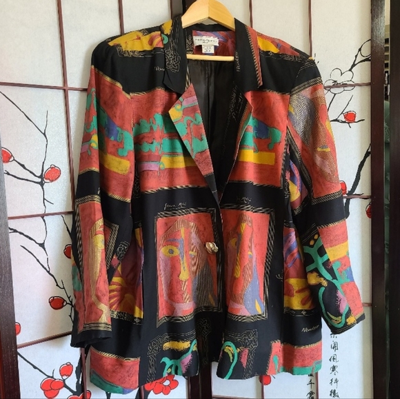 Joan Miro Face Picasso Print XL Blazer 80's - Picture 1 of 10